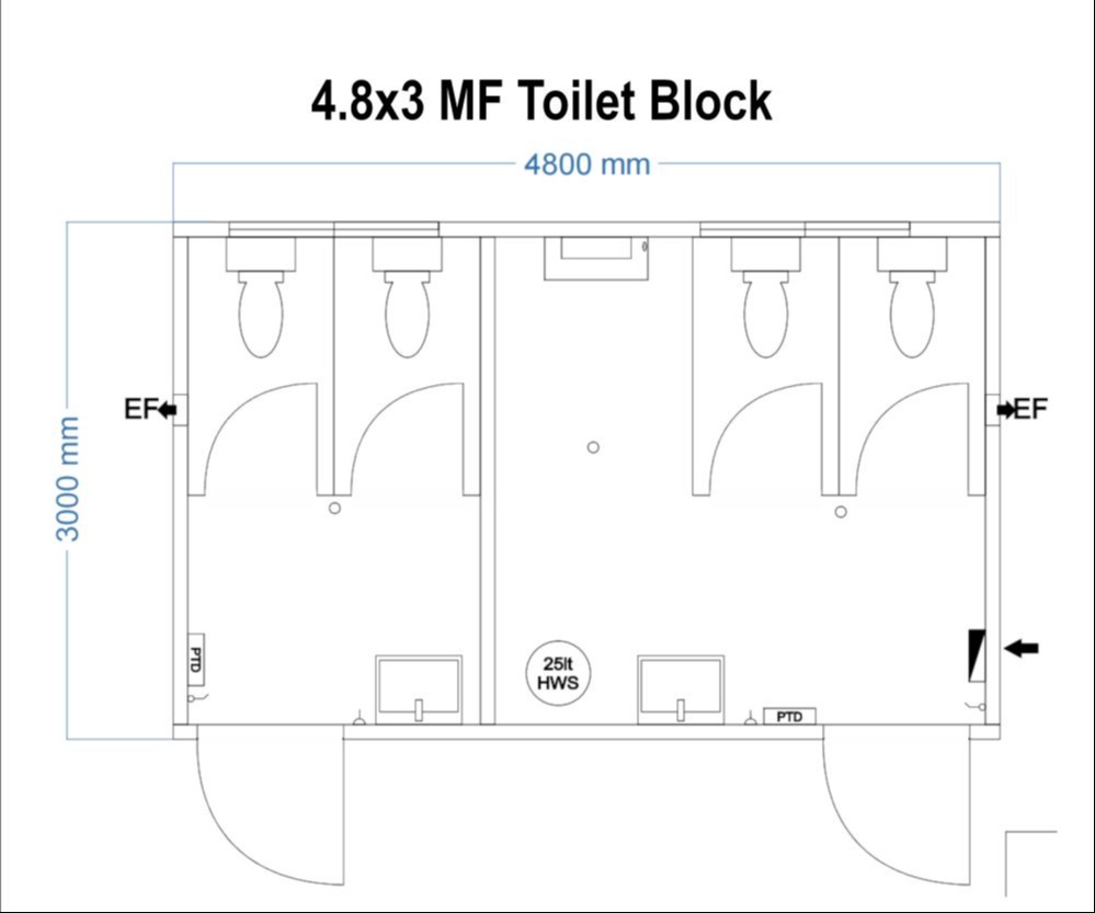 4.8x3 m/f toilet block